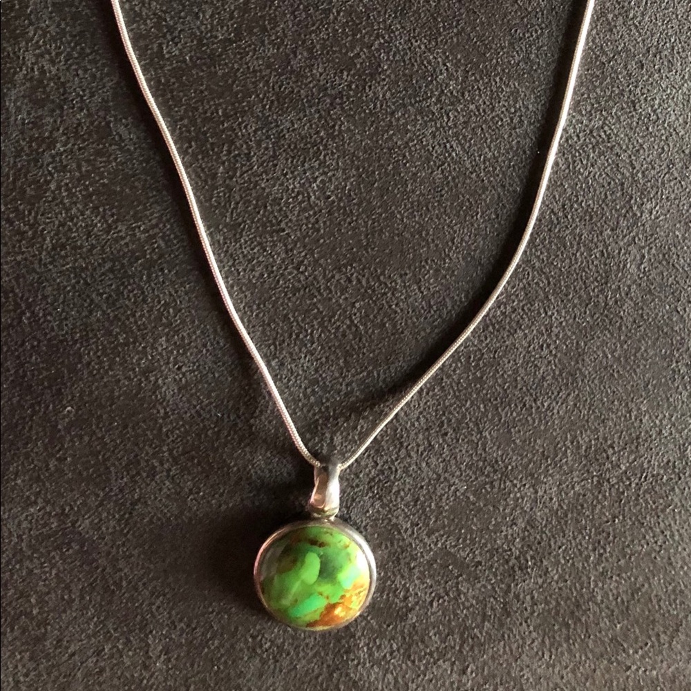 Sterling Silver Necklace w/ Green Stone
